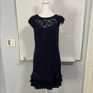 Jessica Simpson Navy Blue Dress with Lace Ruffle Overlay